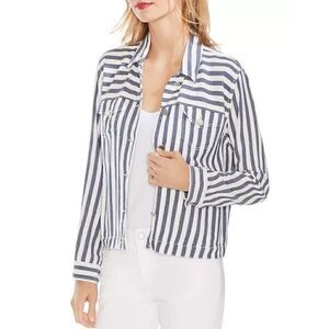 VINCE CAMUTO Boardwalk Stripe Crop Jacket In Classic Navy Size Small